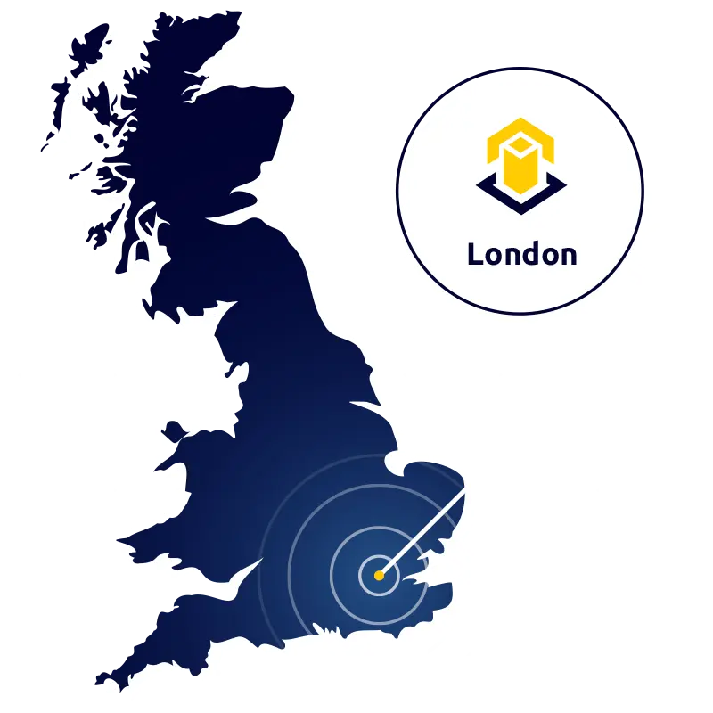Map of the UK highlighting the location of London